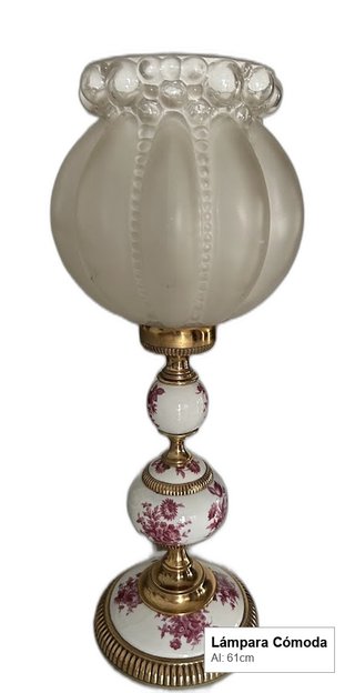 Lámpara de mesa antigua de porcelana y metal