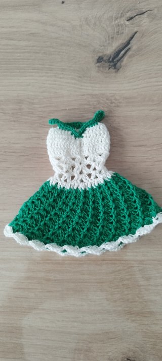 Vestido Crochet Barbie Blanco y Verde