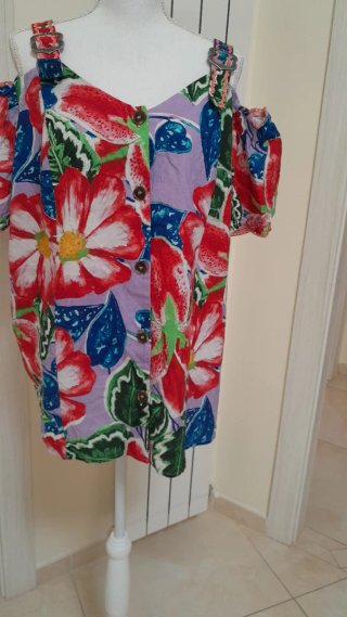 Blusa Ulla Popken lino cotone floreale