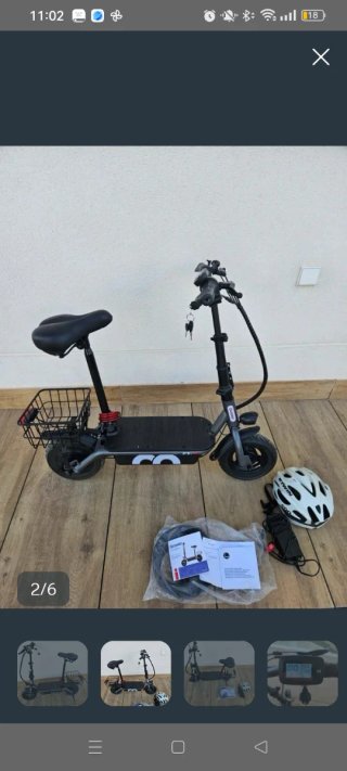 Patinete eléctrico con cesta y casco