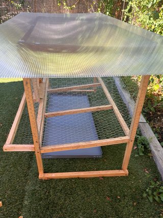 Gallinero de madera con techo transparente