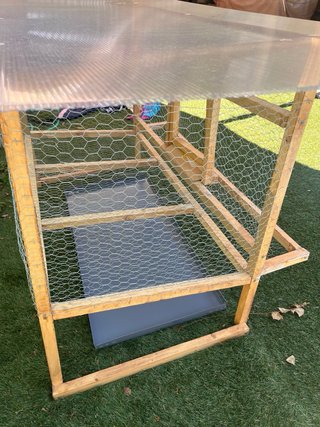 Gallinero de madera con techo transparente