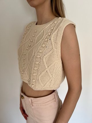 Chaleco Zara Punto Beige Talla S