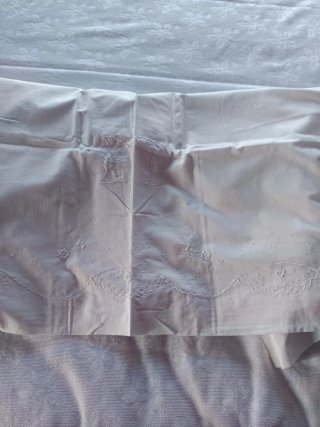 Sábana y funda bordada antigua algodón 135 cm