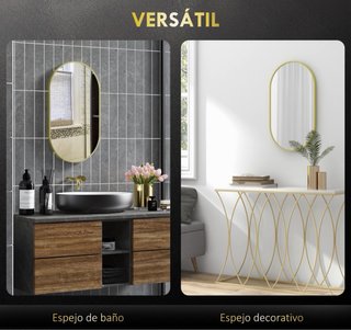 Espejo Ovalado Baño Dorado Metal