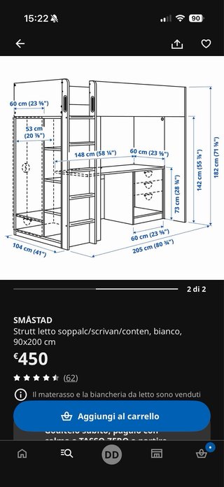 Letto a castello bianco con armadio e libreria