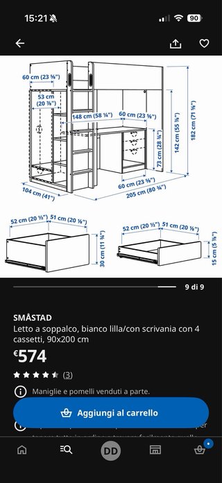 Letto a castello bianco con armadio e libreria