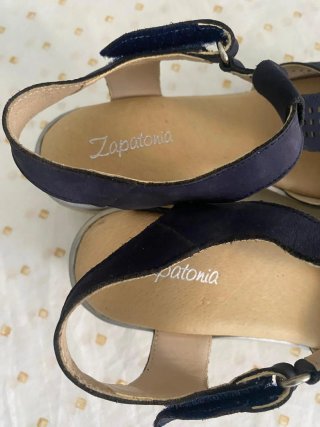 Sandalias cuña Zapatos azul y beige