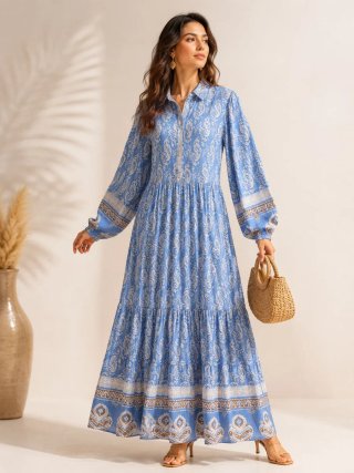 Vestido largo estampado azul