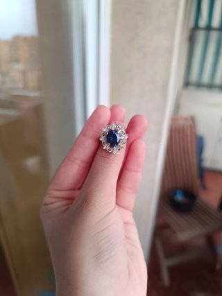 Anillo Vintage Plata Zafiro y Marquesitas
