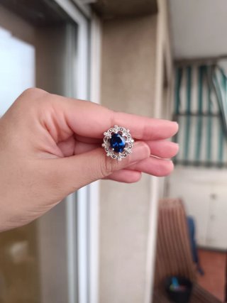 Anillo Vintage Plata Zafiro y Marquesitas