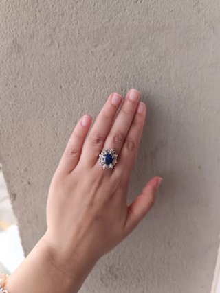 Anillo Vintage Plata Zafiro y Marquesitas