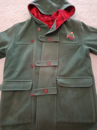 Abrigo Tintoretto verde con forro Tartán rojo