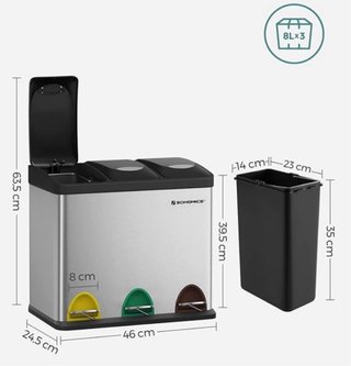 Cubo de basura Songmics 3 compartimentos 8L