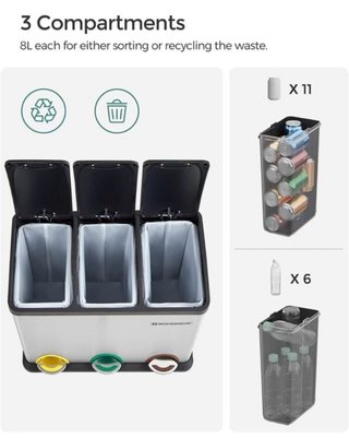 Cubo de basura Songmics 3 compartimentos 8L