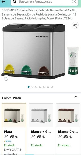 Cubo de basura Songmics 3 compartimentos 8L
