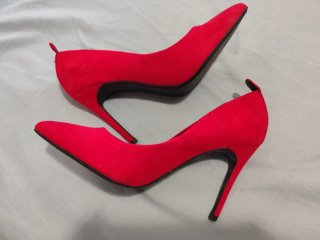 Zapatos Bershka tacón 10 cm, ante rojo