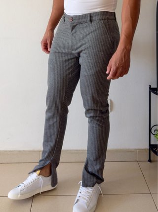 Pantalón de pinzas Zipper Stripe gris