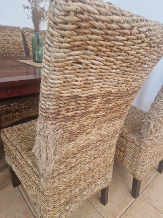 6 Sillas de Mimbre Marrón y Beige