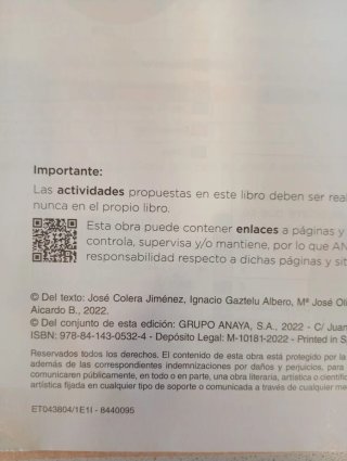 Libro de texto 3 ESO matemáticas Anaya