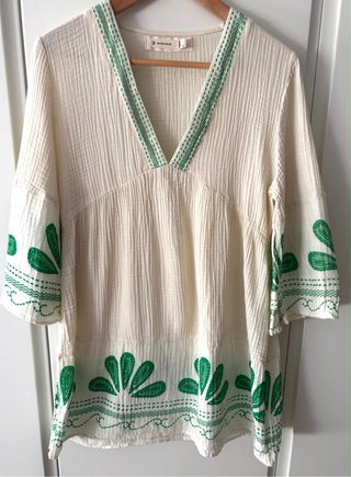 Vestido Boho Bordado Étnico Blanco Roto