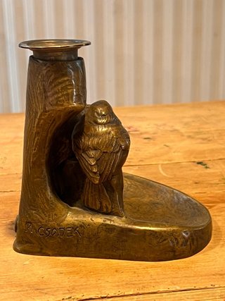 Tintero bronce Viena modernista pájaros