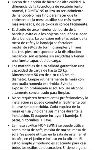 Mesa Negra de metal, 46 x 50 cm H Homewins