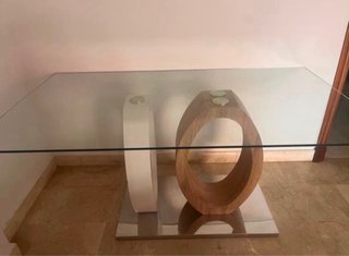 Mesa cristal diseño + 6 butacas vintage