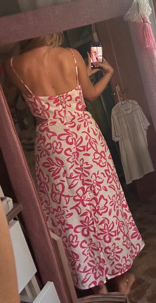 Vestido Mango rosa y blanco