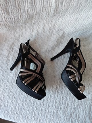 Zapatos tacón negros plateado talla 38 mujer