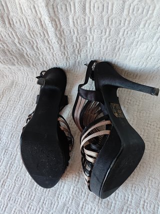 Zapatos tacón negros plateado talla 38 mujer
