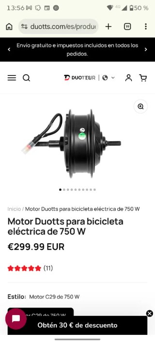Motor Duotts C29 Bicicleta Eléctrica 750W