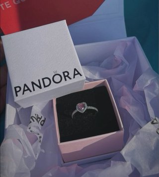 Anillo Pandora Corazón Rosa y Plata.