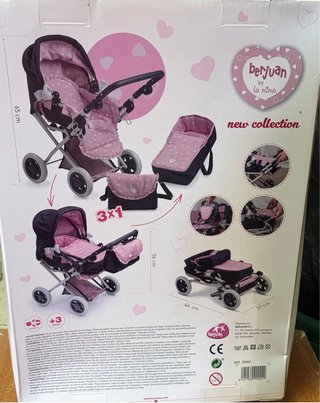 Carrello per bambole Berjuan 3x1 blu e rosa