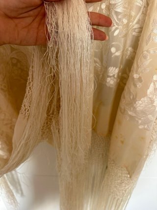 Manton de Manila Seda Beige/Oro