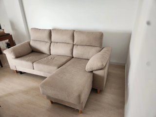 Sofá chaise longue beige tela