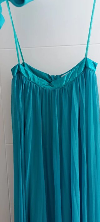 Vestido largo verde azulado