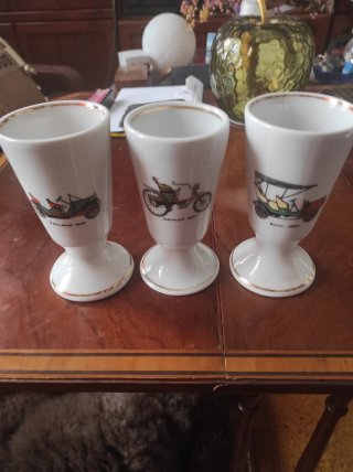 6 Vasos Porcelana Limoges Coches Antiguos
