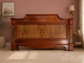 Cama neoclásica 135cm madera noble marquetería