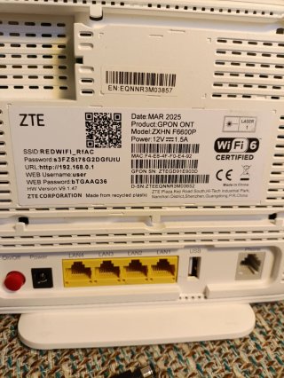 Router ZTE ZXHN F6600P WiFi 6 ONT GPON integrado
