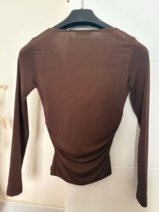 Blusa marrón manga larga drapeada