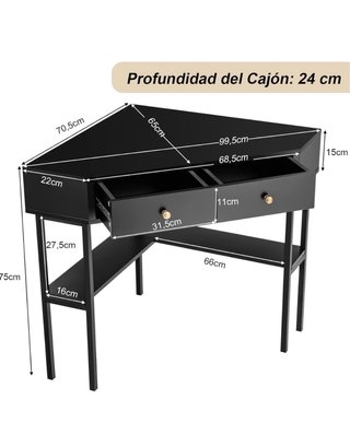 Escritorio esquinero COSTWAY + Taburete | Tocador