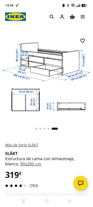 Cama Ikea 90x200 con almacenaje