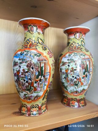Pareja Jarrón Porcelana Sasuma Japón Sello