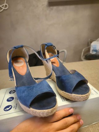 Sandali zeppa espadrilles blu camoscio Energy