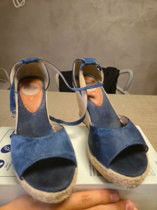 Sandali zeppa espadrilles blu camoscio Energy