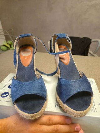 Sandali zeppa espadrilles blu camoscio Energy