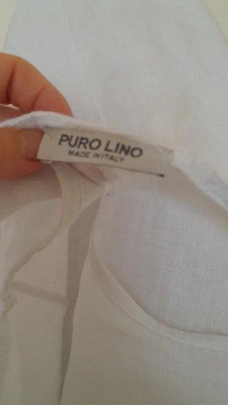 Set lino: blusa bianca + pantaloni marroni