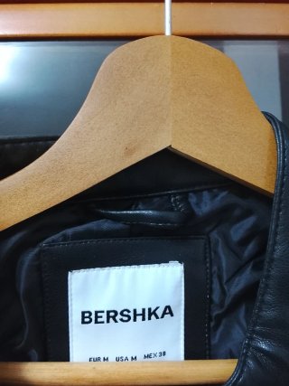 Chaqueta Biker Cuero Negro Bershka Hombre