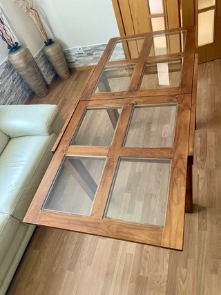 Mesa de comedor extensible madera y cristal
